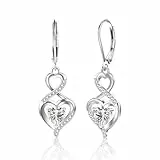 ALEXCRAFT Drop Herz Ohrringe Silber 925 Hängend mit Zirkonia Leaveback Heart Silver Dangle Earrings for Women für Frauen Freundin Mama