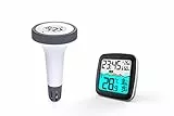 techno line WS9059 Funk Poolthermometer, Poolsensor, Poolthermometer, mit digitaler Basisstation zum Datenablesen, Innentemperatur, Wassertemperatur, Luftfeuchte, für Pool, Teich, Außenanlage