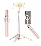 TONEOF 173cm Magnetisches Selfie Stick Stativ, Stark Magnetischer Aluminium Halter für Magsafe, 360° Drehbar, Einziehbares Einbein Stative mit Metallring&Fernbedienung, Tragbares Handystativ-Rosa