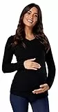 HAPPY MAMA. Damen Umstands Stillen Pullover Lange Ärmel V-Ausschnitt.454p (Schwarz, 40-42, L/XL)