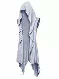 Runcati Herren Rüschen Jacke Lange Kapuze Ärmellos Schal Kragen Cardigan Drapiert Einfarbige Leichte Cape Mantel,Grau,L