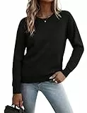 Gyabnw Damen Sweatshirt Rundhals Langarm mit Taschen Einfarbig Casual Pullover Frühling Herbst