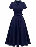 WedTrend Abendkleid Kurz Elegant für Hochzeit 50er Jahre Rockabilly Kleider Damen Midilang Abendkleid Sommer Festlich Kleid Damen Swing Cocktailkleid WTP30001 Marineblau L