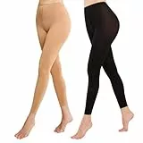 MANZI 2 Paar Strumpfhose Damen Ohne Fuss Blickdichte Leggings 80 Den Microfaser Strumpfhosen für Damen 1 Paar Schwarz 1 Paar Tan L-XL