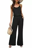 OUGES Damen Sommer Ärmellos Jumpsuit Overall Lang Hosenanzug Casual Playsuit Romper mit Taschen(Schwarz,XL)