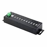 StarTech.com Industrieller 10 Port USB 2.0 Hub, Aktives USB Verteiler/Leiste mit ESD Schutz, DIN/Wand/Tisch Montierbarer USB Mehrfachstecker, Schraubverriegelung USB Splitter (USB210AIND-USB-A-HUB)