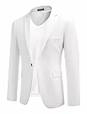 COOFANDY Herren Sakko Sportlich Freizeit Blazer Anzugjacke Herrensakko Regular Fit Hochzeit Sakko Klassisch Jacke 1 Knöpfe Einfarbig Weiss S