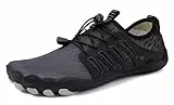 Teechodina Unisex Zehenschuhe Wasserschuhe Strandschuhe Barfußschuhe Barfussschuhe Herren Damen Traillaufschuhe Aquaschuhe Schwimmschuhe Surfschuhe, AD-Schwarz, 43