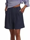 Famulily Damen Bequeme Relaxed Fit Shorts 2024 - Workout Yoga Sport Kurze Hosen Cargo Blau XL