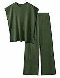 UMIPUBO Zweiteiler Damen 2 Piece Loungewear Set Freizeit Strickpullover Tops High Waist Elastische Taille Hosen Hausanzug Sets Elegant Sleepwear Outfit Elegant Freizeitanzug (Grün, S)
