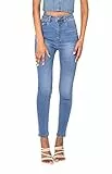 Nina Carter P190 Damen Skinny Fit Jeanshosen Extra HIGH Waist Jeans Used-Look (Hellblau (P190-5), M)