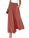 CMTOP Hosen Damen Sommerhose Leicht Weite Bein Hose Sommer Elastisch Hohe Taille Freizeithose Baggy Palazzo Hose mit Taschen Kordelzug Bequeme Stoffhose Strandhose (Ziegelrot, M)