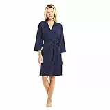 U2SKIIN Morgenmantel Damen 100% Baumwolle, leichter Bademantel Kimono Saunamantel Loungewear Hausmantel kurz (Marineblau, M)