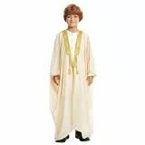 FYMNSI Jungen Robe Islamische muslimische Kleidung Kimono Lose Abaya Langarm Bestickt Chiffon Kaftan Cardigan Casual Dubai Thobe, Beige, 11-12 Jahre