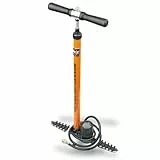 SKS GERMANY RENNKOMPRESSOR MESSINGNIPPEL Standpumpe (Luftpumpe SV-Ventile, Präzisions-Manometer, Metallrohr, Gusseisenfuß, Holzgriff, max. Druck: 16 bar / 230 PSI), orange