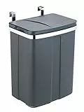 WENKO Tür-Abfalleimer, kompakter Mülleimer mit Deckel zum Einhängen an Küchenschrank oder -Schublade, geeignet für Badezimmer und Küche, aus Kunststoff/Stahl, Füllmenge 12 l, 26 x 34 x 17 cm, Grau