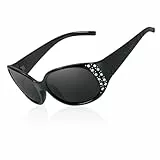 LVIOE Polarisiert Sonnenbrille Damen Groß Schwarz, Klassisch Vintage Sonnenbrille Große gläser mit UV400 Schutz