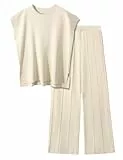 UMIPUBO Zweiteiler Damen 2 Piece Loungewear Set Freizeit Strickpullover Tops High Waist Elastische Taille Hosen Hausanzug Sets Elegant Sleepwear Outfit Elegant Freizeitanzug (Aprikose, L)
