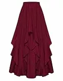 SCARLET DARKNESS Damen Mittelalter Rock Lang Elastische Taille mit Taschen Chiffon Rüschensaum Piraten Rock Weinrot M