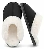 ChayChax Damen Herren Warme Plüsch Hausschuhe Flauschige Pantoffeln Memory Foam Slippers im Herbst und Winter für Drinnen und Draussen, Schwarz, 38/39 EU = Hersteller 40/41