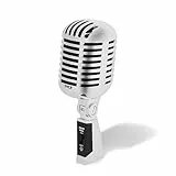 Pyle Mikrofon, Dynamisches Mikrofon, Klassisches Retro Vintage Style- Mic, Gesangmikrofon- mit 4,88 m XLR-Kabel- Kompatibel mit universellem Ständer, Für Live-Auftritte & Studioaufnahmen, Silber