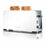 GRAEF Langschlitztoaster TO91 Weiß mit separatem Brötchenaufsatz, Edelstahlkrümelschublade, Nachhebevorrichtung und Brotscheibenzentrierung
