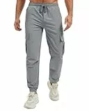 LVCBL Hose Herren Cargo Jogginghose mit Kordelzug Elastischer Taille Taschen Sporthose Hellgrau 3XL