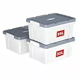 Cetomo 35L*3 Kunststoff-Aufbewahrungsbox Box mit haltbarem Deckel und Sicherheitsverschluss stapelbar und verschachtelbar 3-Packs Weiß