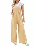 Migcaput Latzhose Jumpsuit Damen Sommer Lang lässige Übergröße Baumwolle Einfarbig Overall Elegant Playsuit mit Große Khaki XXL