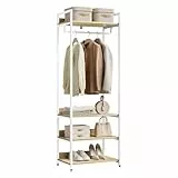 WOLTU Kleiderständer mit Regal Kleiderschrank Offener mit Schuhregal Garderobenständer für Schlafzimmer, Holz und Stahl