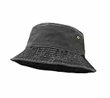Eimer Hut, Breite Krempe Washed Denim Baumwolle Outdoor Sonnenhut Flat Top Cap zum Angeln Wandern Strandsport Schwarz