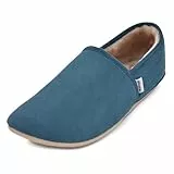 JACKSHIBO Hausschuhe Damen Herren Warme Plüsch Pantoffeln Weite Zehenbox Weiche Leicht Leder Hüttenschuhe Bequeme Rutschfest Drinnen Barfußschuhe Slippers Nullabsatz Sohlen (Grün(Plüsch),EU40)