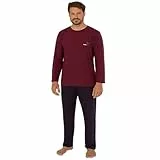 Moonline Herren Schlafanzug 100% Baumwolle Anthrazit Blau Dunkelrot M-3XL
