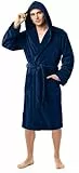 NY Threads Morgenmantel für Männer mit Kapuze, Kuschelig weich, Loungewear und Nachtwäsche (Marine, Groß)