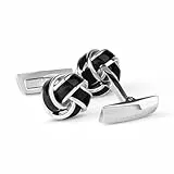 DAVIDOFF ESSENTIALS Cufflinks - Schwarze und silberne Manschettenknöpfe mit dekorativem Knotendesign - Herren Hemd Manschettenknöpfe aus rhodiniertem Messing - Accessoires für Events und Büro
