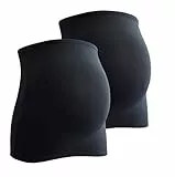 mama band Schwangerschaft Bauchband für die Babykugel im Doppelpack – Rückenwärmer und Shirtverlängerung für Schwangere – Elastische Umstandsmode Schwarz 32-38