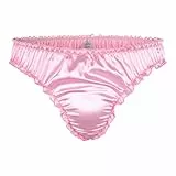 Satini Satin Rüsche Sissy Tanga Tanga Boy-Shorts Slips Höschen Unterwäsche (Zartrosa, S)