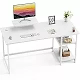 GreenForest Schreibtisch 140cm - Bürotisch mit Stauraum und Monitorständer für Home Office, Reinweiß