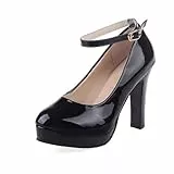Damen Sandalen Mit Blockabsatz Runder Zehenpartie Knöchelriemen Plateau-High-Heels Elegante Sandalen Für Damen Bequeme Party- Hochzeitsschuhe (Black 38)