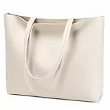 MEEGIRL Damen Henkeltaschen, Einfache Handtaschen PU Leder Tote Shopper Bag für Arbeit, Schule, Einkauf mit Reißverschluss und Innentasche Beige