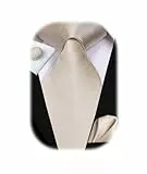 Hi-Tie Herren Krawatte Schwarz Paisley/Plaid/Streifen/Einfarbig Krawatten Set Einstecktuch Manschettenknöpfe Business Formal Hochzeit Meeting Geschenkbox,beiger Streifen