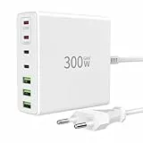 FINIBO 300W USB C Ladegerät Mehrfach: 7-Ports Schnellladegerät mit 4 USB-C und 3 USB-A, USB Charger Multiport Dual-PD PPS Netzteil für MacBook Pro/Air,iPad Pro/Air,Sumsung（Weiß）