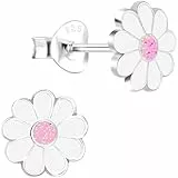 JAYARE Kinderohrringe Silber 925 Mädchen Ohrstecker Gänseblümchen 7mm weiß rosa Kinder Blüten Ohrringe