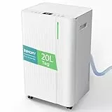 EUHOMY Luftentfeuchter 20L/Tag, Elektrischer Luftentfeuchter Keller mit Ablaufschlauch, Stromsparende & Leise Entfeuchter mit Automatisches Abtauen,Timer, Dehumidifier für 150m³/50m² Wohnung