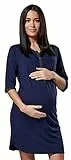HAPPY MAMA Damen Mutterschaft Gestreift Nachthemd Frontseite öffnen Hemd 007p (Marine, 42-44, XL)