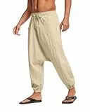 YAOBAOLE Herren Sommerhose – Elastische Baumwoll Leinenhose für Freizeit und Alltag, Weite Hose Khaki XL