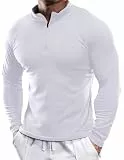 Meilicloth Longsleeve Herren Muscle Shirt Langarm Casual Basic Long T-Shirt Männer mit Knopfleiste Slim Fit Gym Sport Baumwolle Freizeit Weiß L