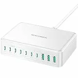 Rocoren 480W GaN USB C Ladegerät Mehrfach 10-Port USB Ladestation PD 100W PPS 4-Laptop Schnellladegerät, Charging Station Multiport Kompatibel mit MacBook Pro/Air, iPh0ne, HP, Galaxy S25 Ultra Weiß