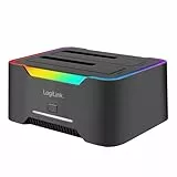LogiLink 2-Port Dual-Dockingstation, USB-C 3.2 Gen1, für 2.5' & 3.5' Festplatten, SSD/HDD, mit Offline-Clone (ohne PC Festplatten klonen), 5 GBit/s Datenübertragung