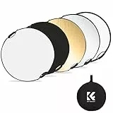 K&F Concept 5-in-1 Reflektor Fotografie (80 cm/32 Zoll), Faltreflektor mit Tragetasche& Doppelgriff, Durchscheinend, Silber, Gold, Weiß und Schwarz Rund Reflektoren für Fotografie,Außenbeleuchtung